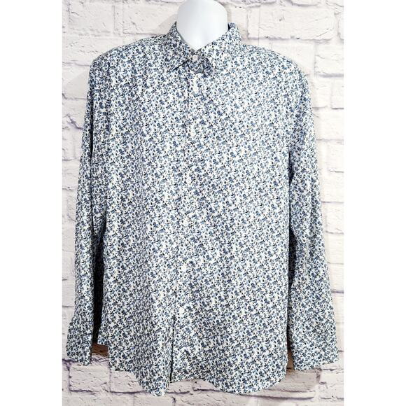 COOFANDY Blue Floral Button Down Long Sleeves Large Shirt Regualr Fit NWOT - Picture 1 of 6